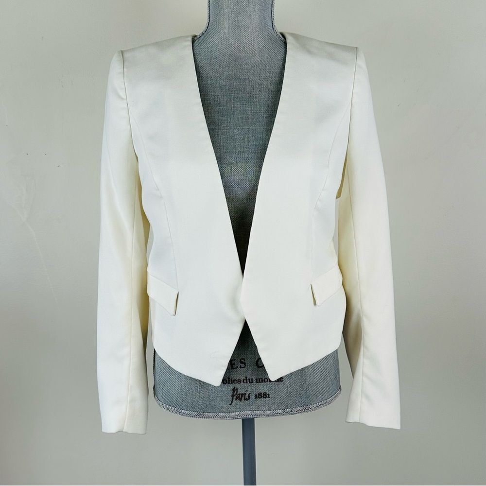H&M Chic Womens SZ 10 Blazer Jacket Front Faux Pockets Lined Open Style Stretch